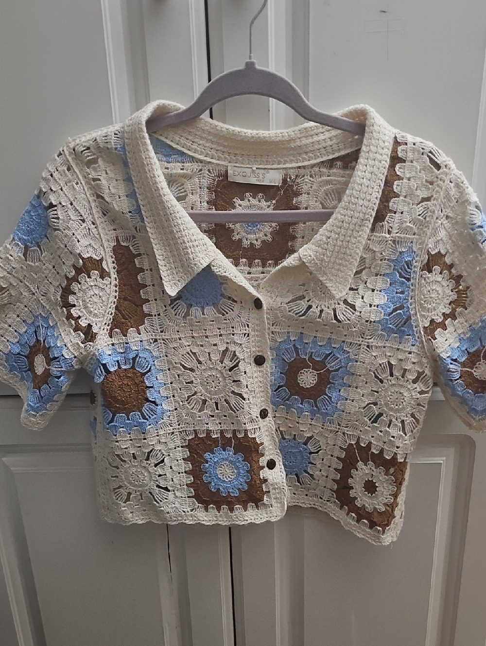 ⚜️Exquiss's Paris Crochet Granny Square Boho Retro Top Size M L